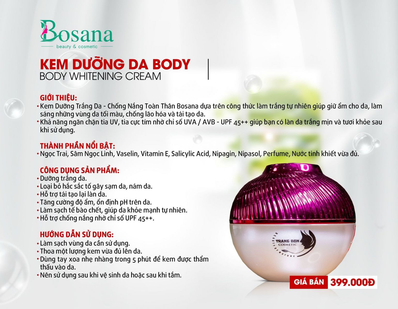 Kem dưỡng da Body Bosana