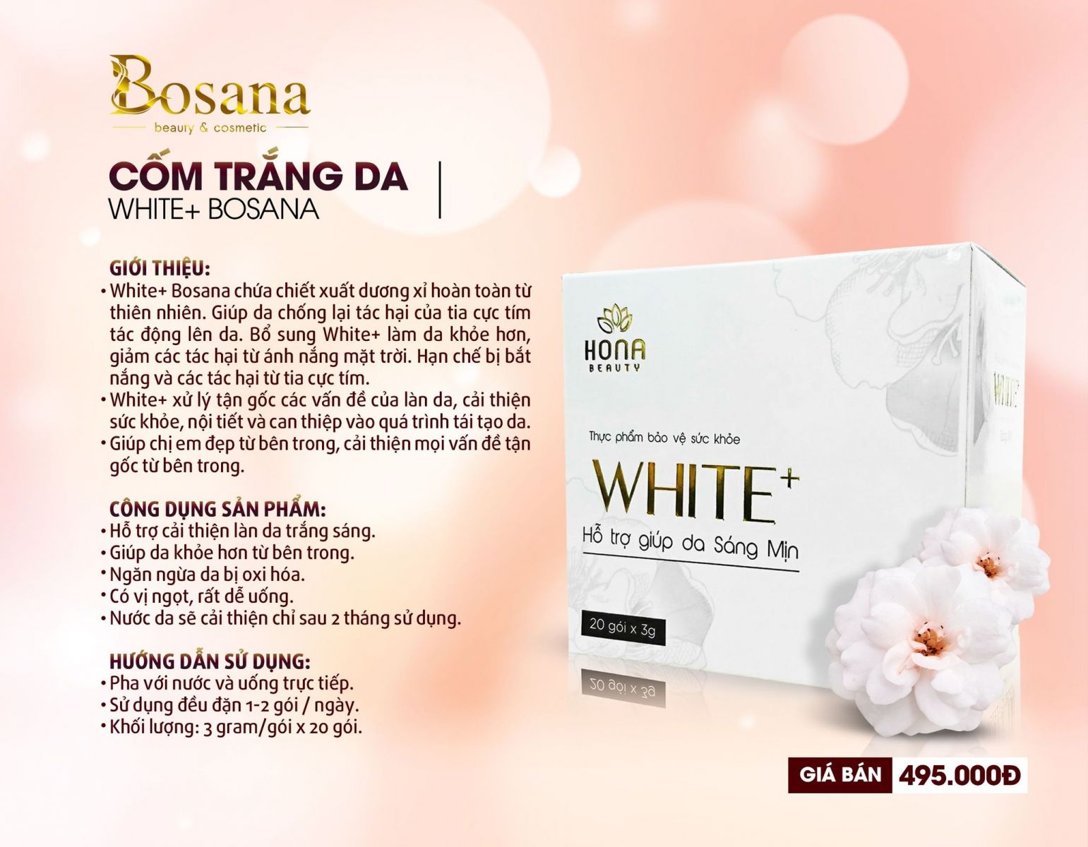 Cốm uống trắng da White+ Bosana